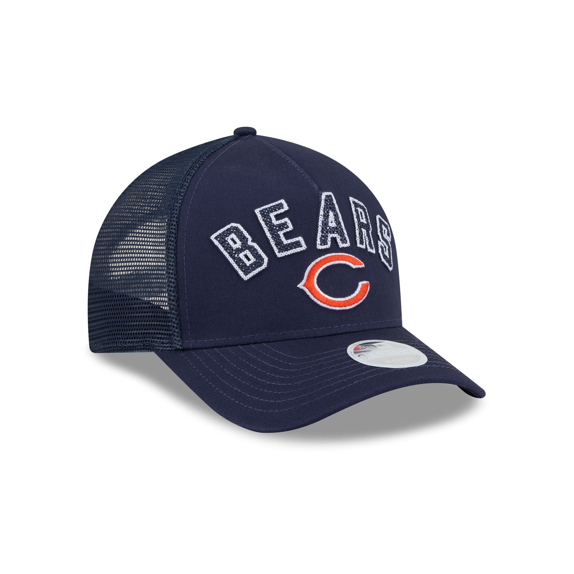 Chicago Bears Sequin Wordmark Women's 9FORTY M-Crown A-Frame Trucker Hat