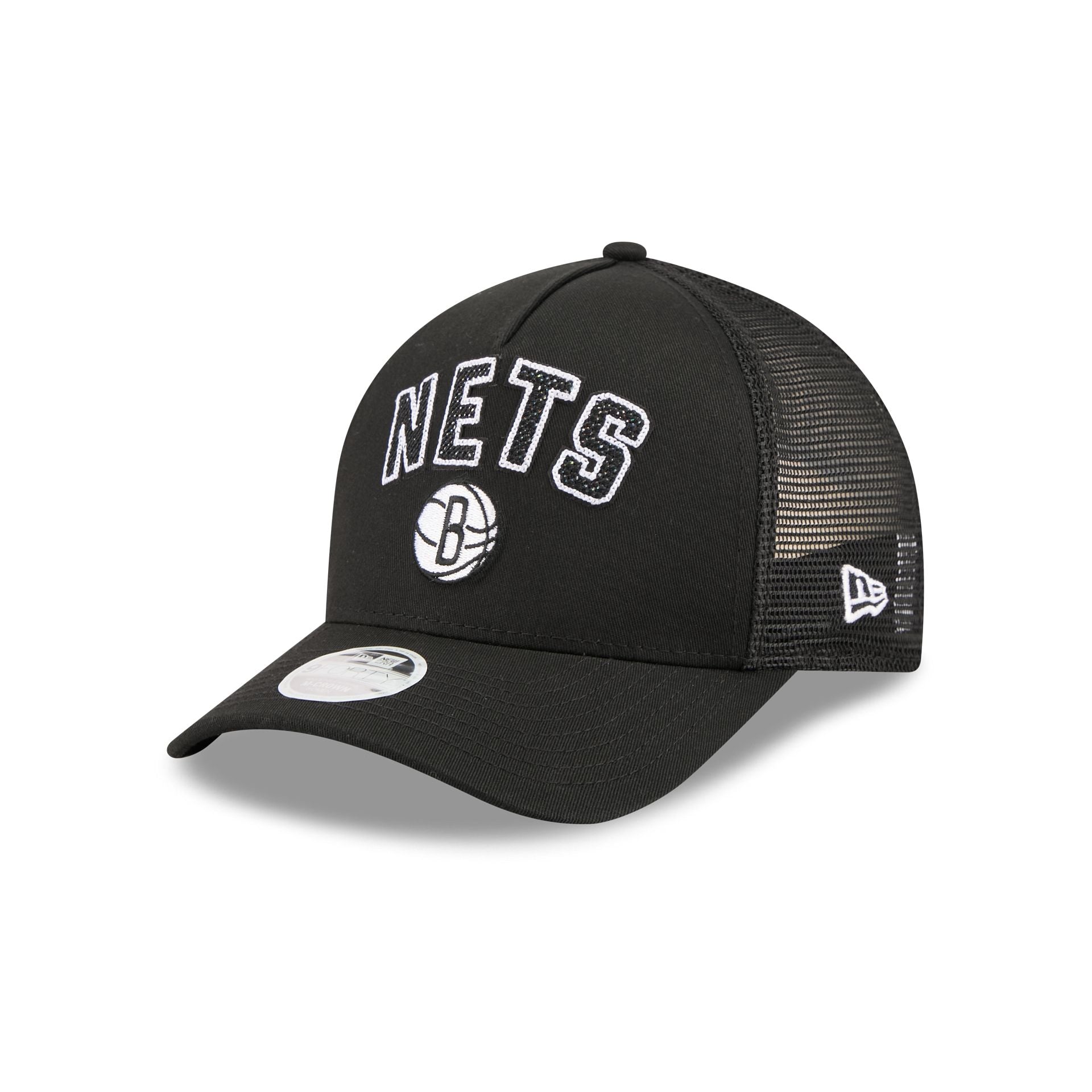 Brooklyn Nets Sequin Wordmark Women's 9FORTY M-Crown A-Frame Trucker Hat