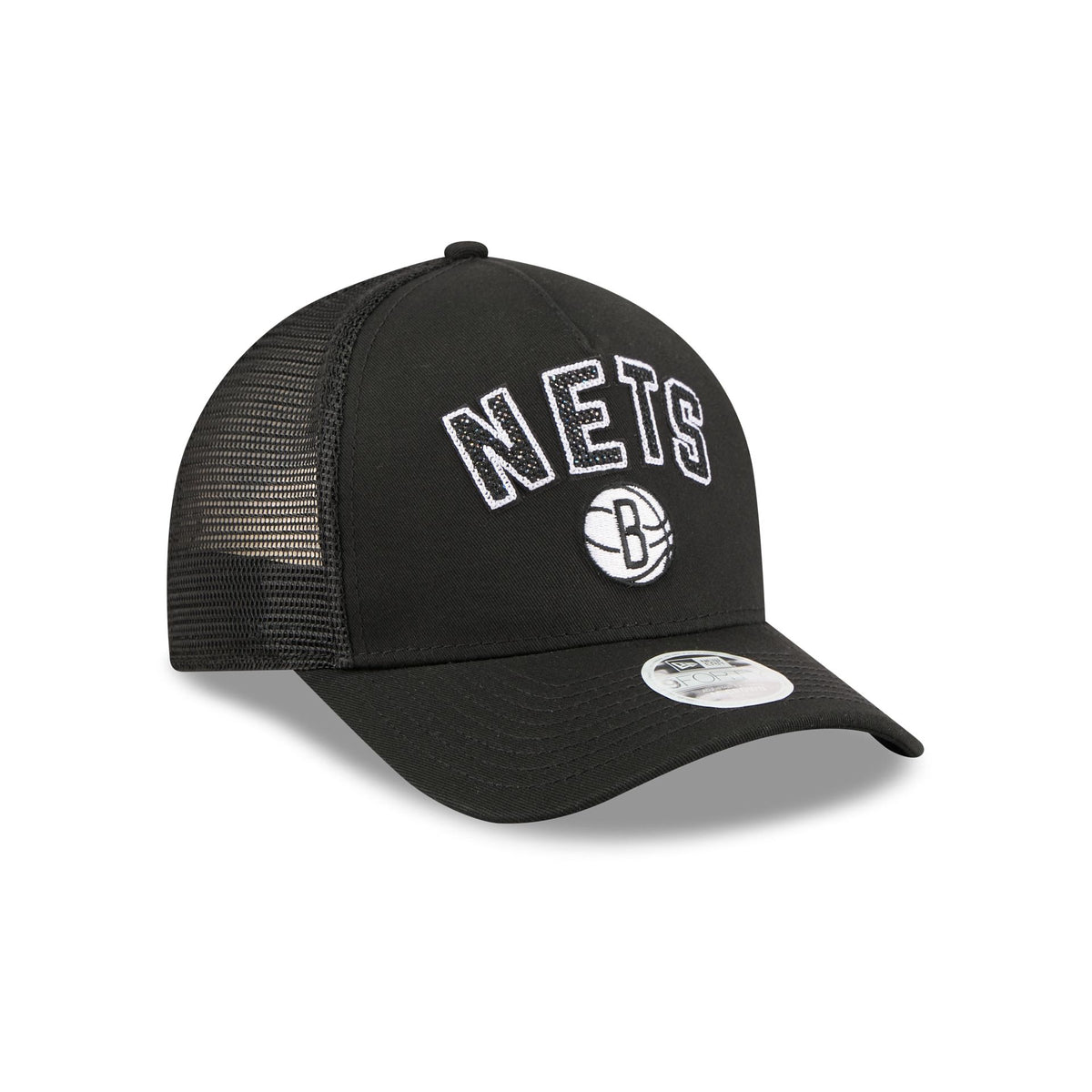 Brooklyn Nets Sequin Wordmark Women's 9FORTY M-Crown A-Frame Trucker Hat