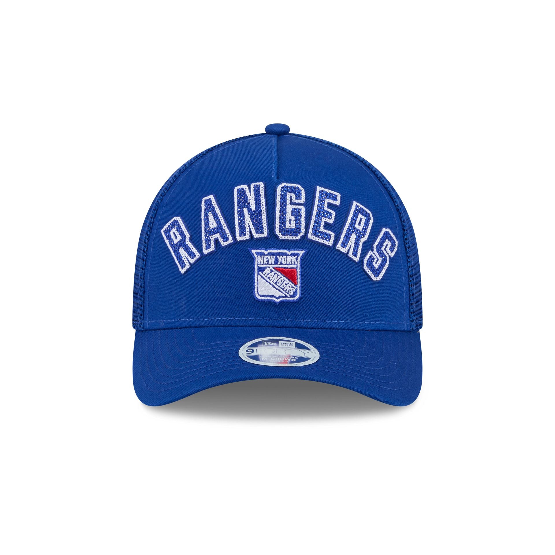 New York Rangers Sequin Wordmark Women's 9FORTY M-Crown A-Frame Trucker Hat