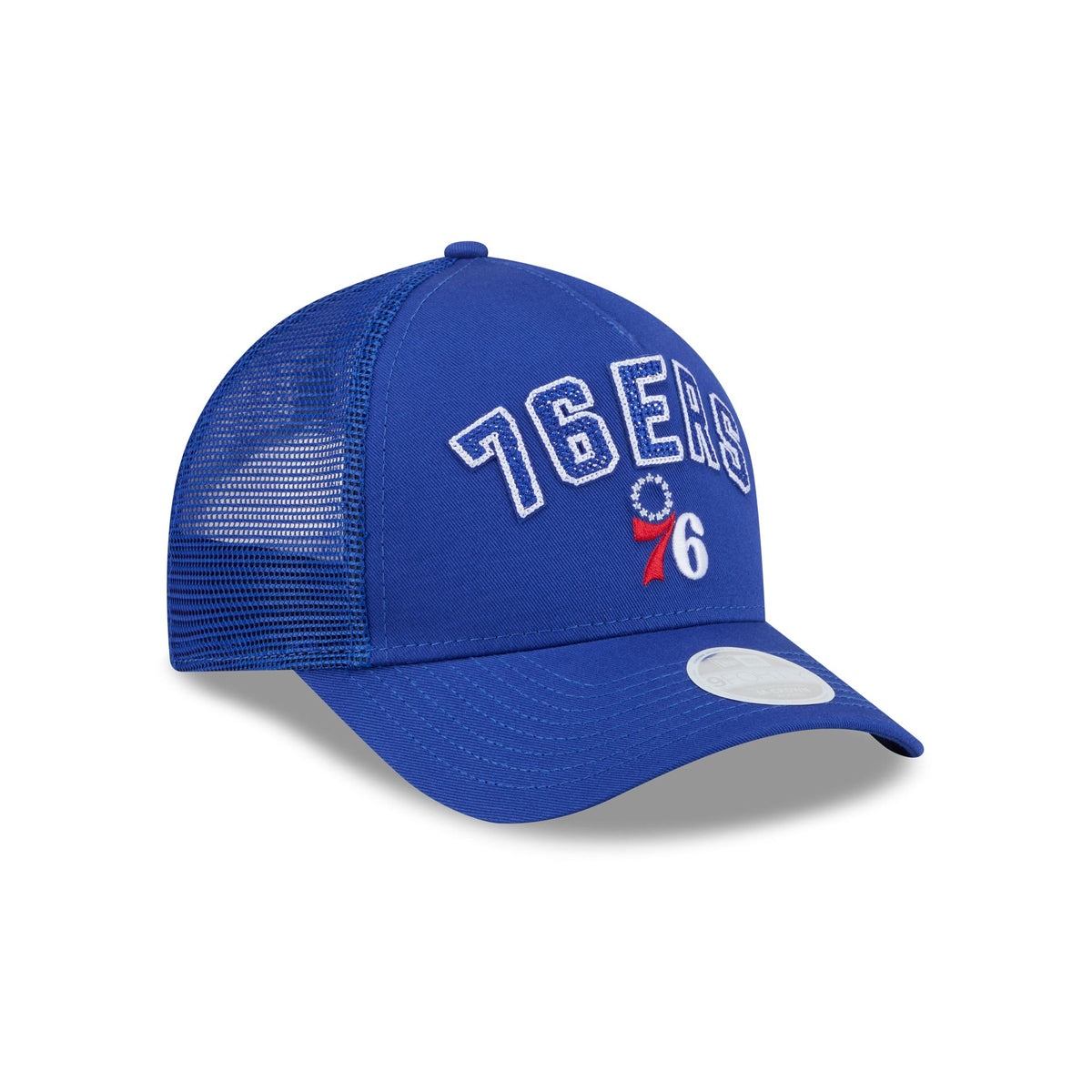 Philadelphia 76ers Sequin Wordmark Women's 9FORTY M-Crown A-Frame Trucker Hat