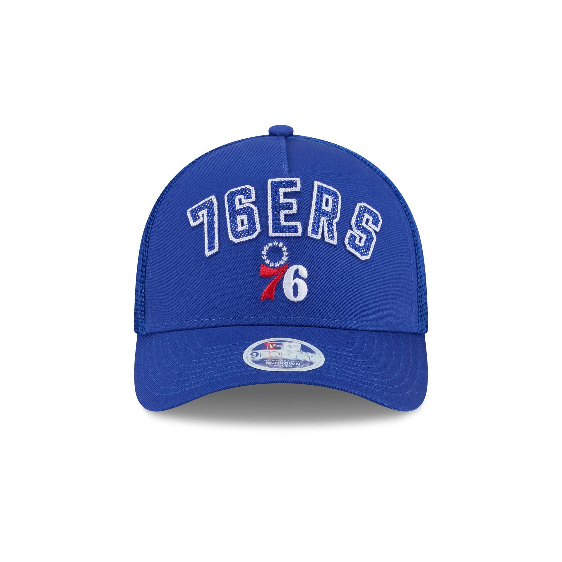 Philadelphia 76ers Sequin Wordmark Women's 9FORTY M-Crown A-Frame Trucker Hat