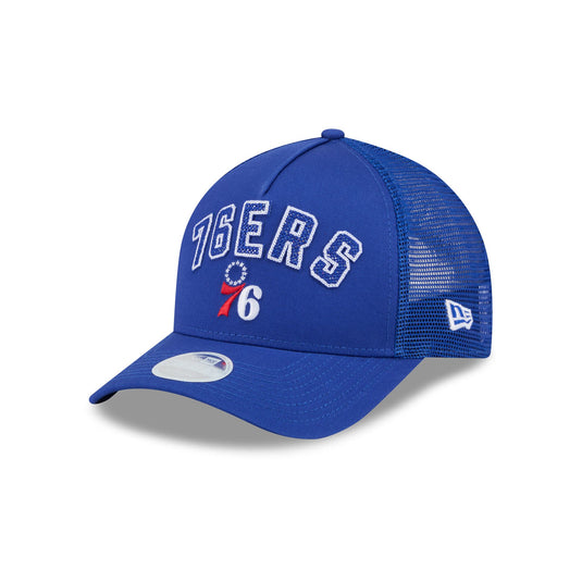 Philadelphia 76ers Sequin Wordmark Women's 9FORTY M-Crown A-Frame Trucker Hat