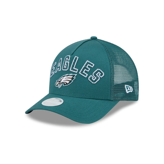 Philadelphia Eagles Sequin Wordmark Women's 9FORTY M-Crown A-Frame Trucker Hat