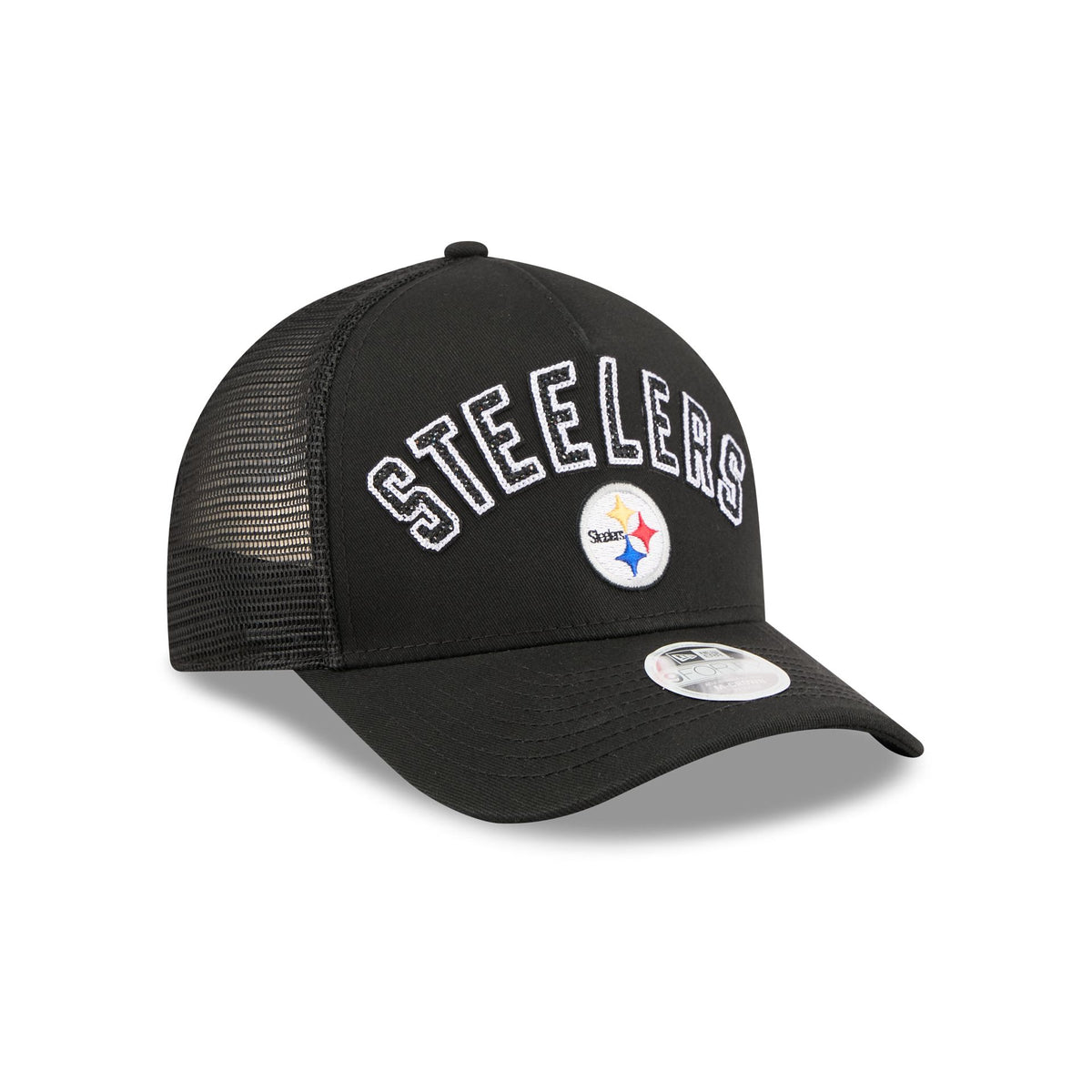 Pittsburgh Steelers Sequin Wordmark Women's 9FORTY M-Crown A-Frame Trucker Hat