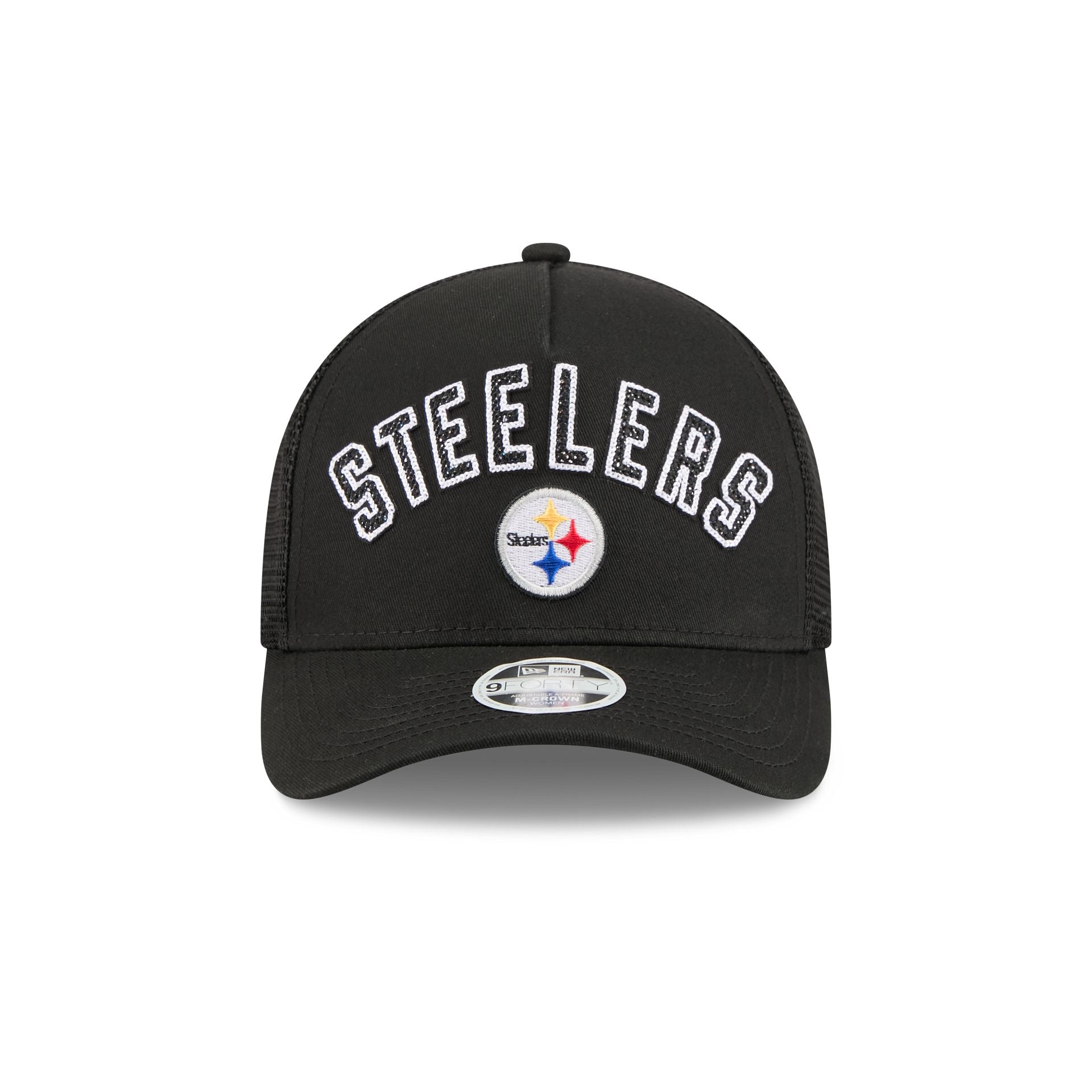 Pittsburgh Steelers Sequin Wordmark Women's 9FORTY M-Crown A-Frame Trucker Hat