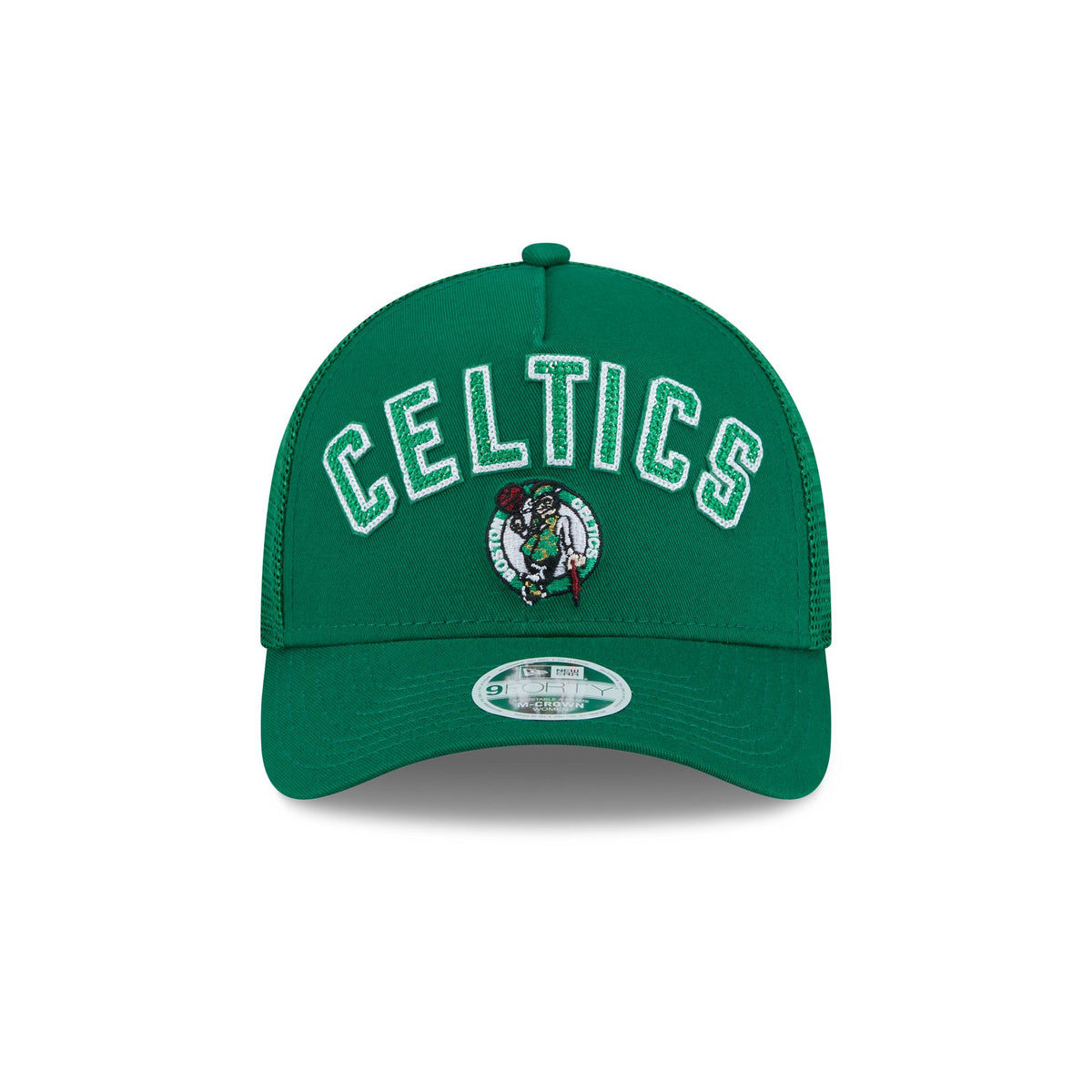 Boston Celtics Sequin Wordmark Women's 9FORTY M-Crown A-Frame Trucker Hat