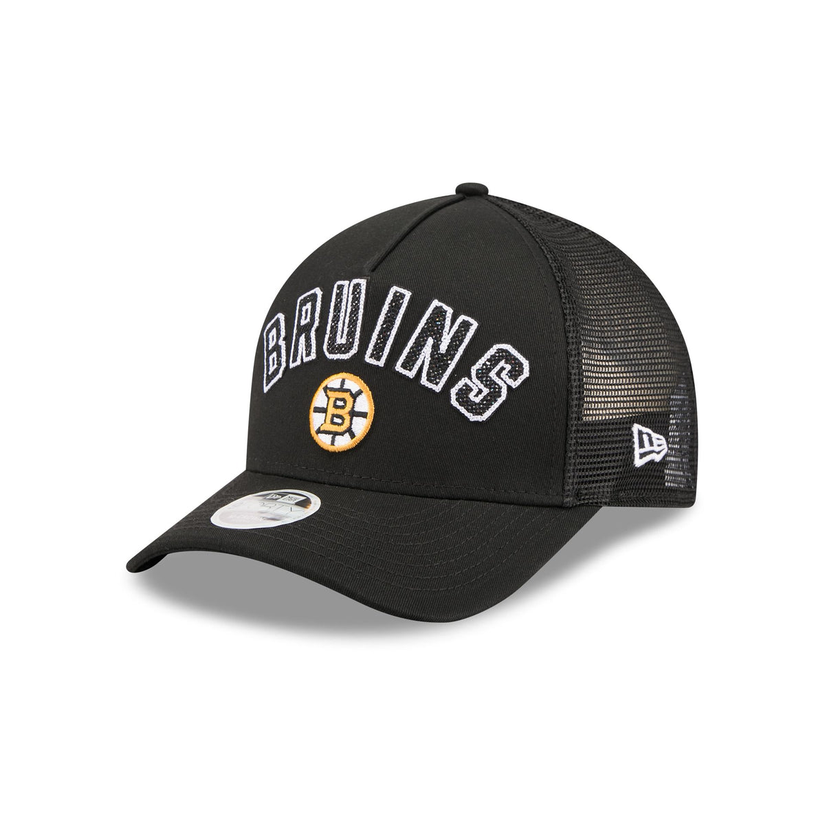 Boston Bruins Sequin Wordmark Women's 9FORTY M-Crown A-Frame Trucker Hat