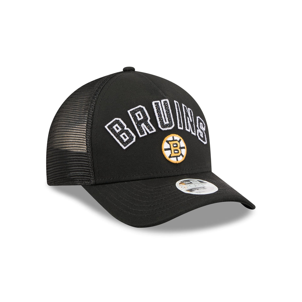 Boston Bruins Sequin Wordmark Women's 9FORTY M-Crown A-Frame Trucker Hat