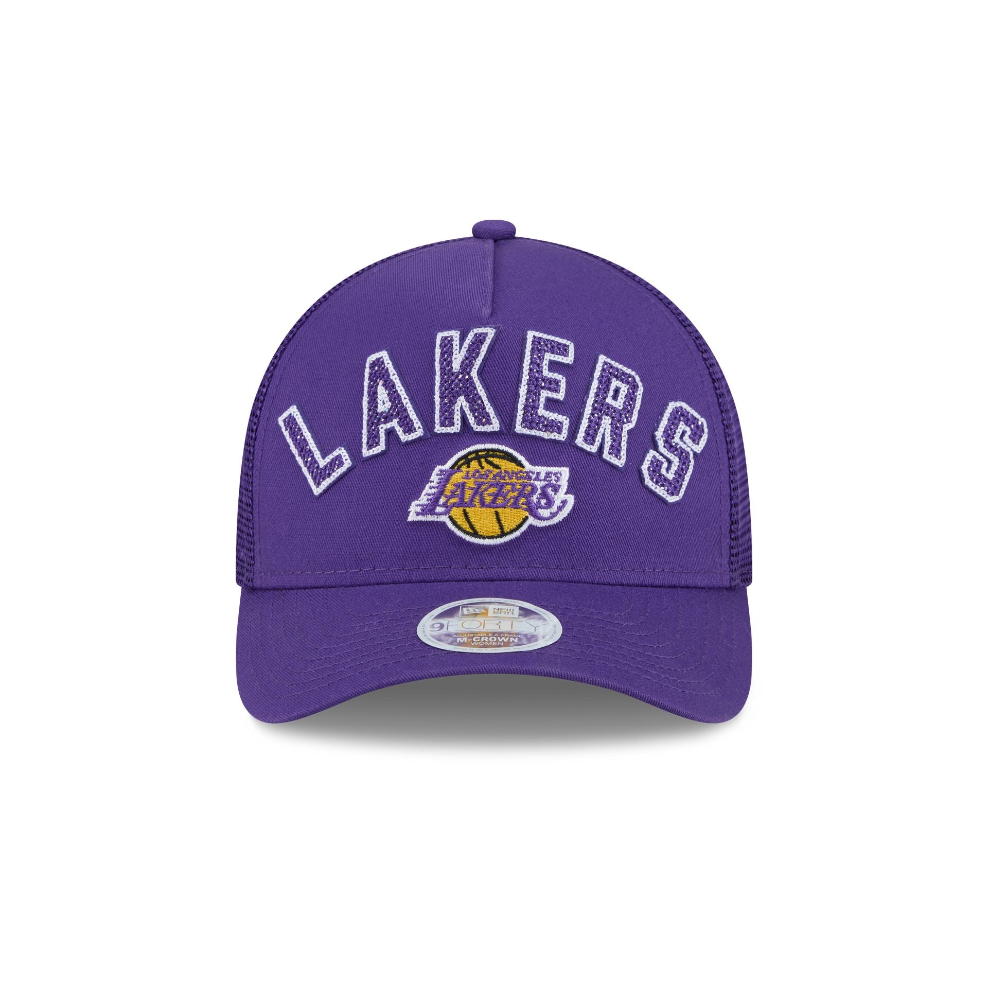Los Angeles Lakers Sequin Wordmark Women's 9FORTY M-Crown A-Frame Trucker Hat