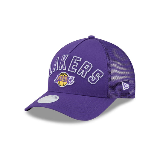 Los Angeles Lakers Sequin Wordmark Women's 9FORTY M-Crown A-Frame Trucker Hat