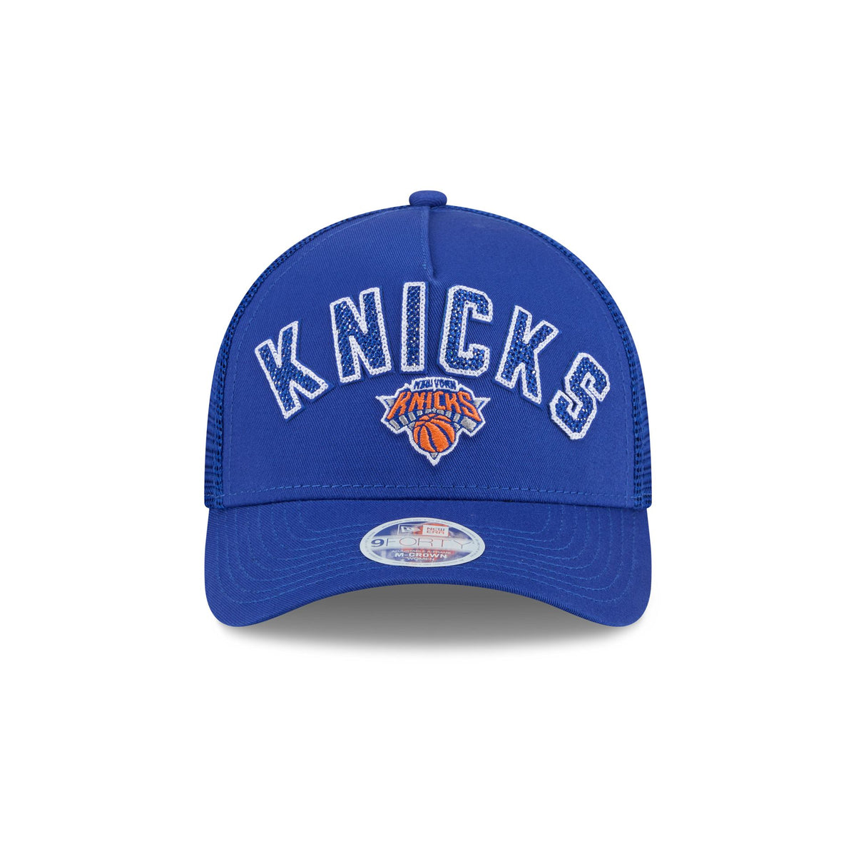 New York Knicks Sequin Wordmark Women's 9FORTY M-Crown A-Frame Trucker Hat
