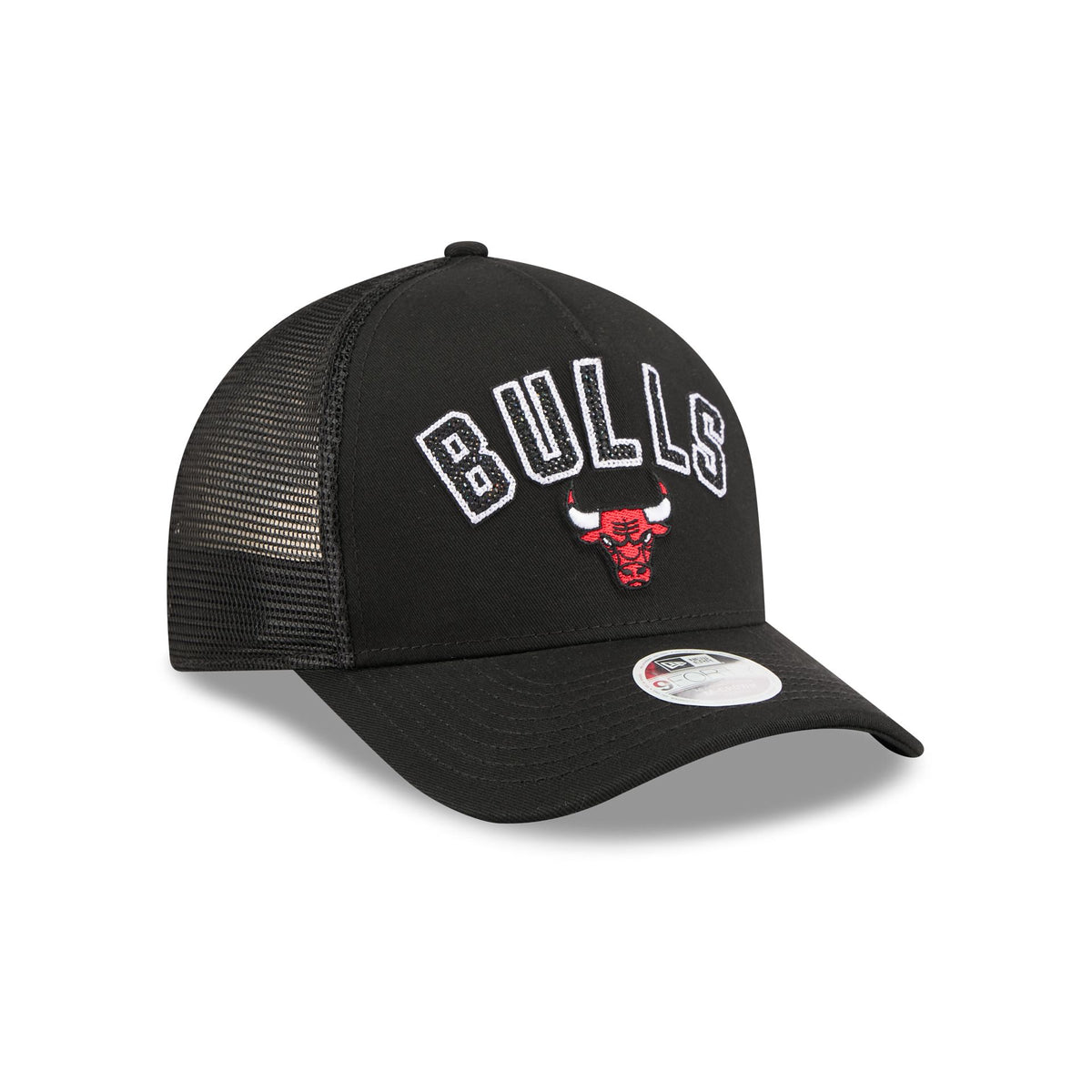 Chicago Bulls Sequin Wordmark Women's 9FORTY M-Crown A-Frame Trucker Hat