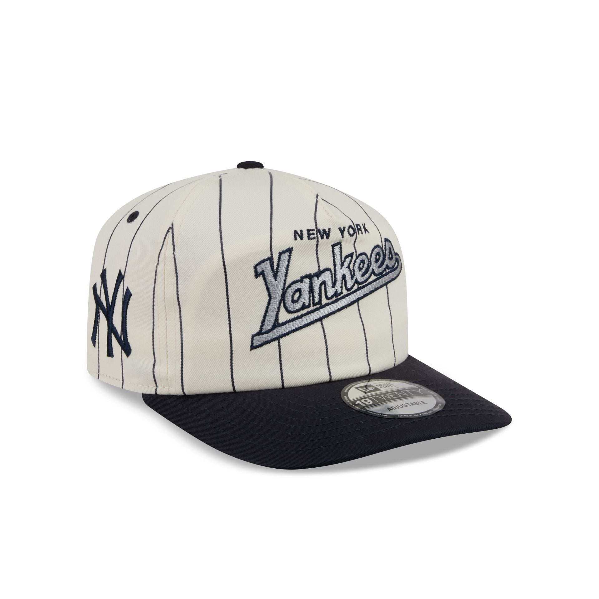 59FIFTYキャップHANTIG PINSTRIPE 1985 NEW ERA New York Yankees Chrome White Pinstripe 19TWENTY Snapback Hat