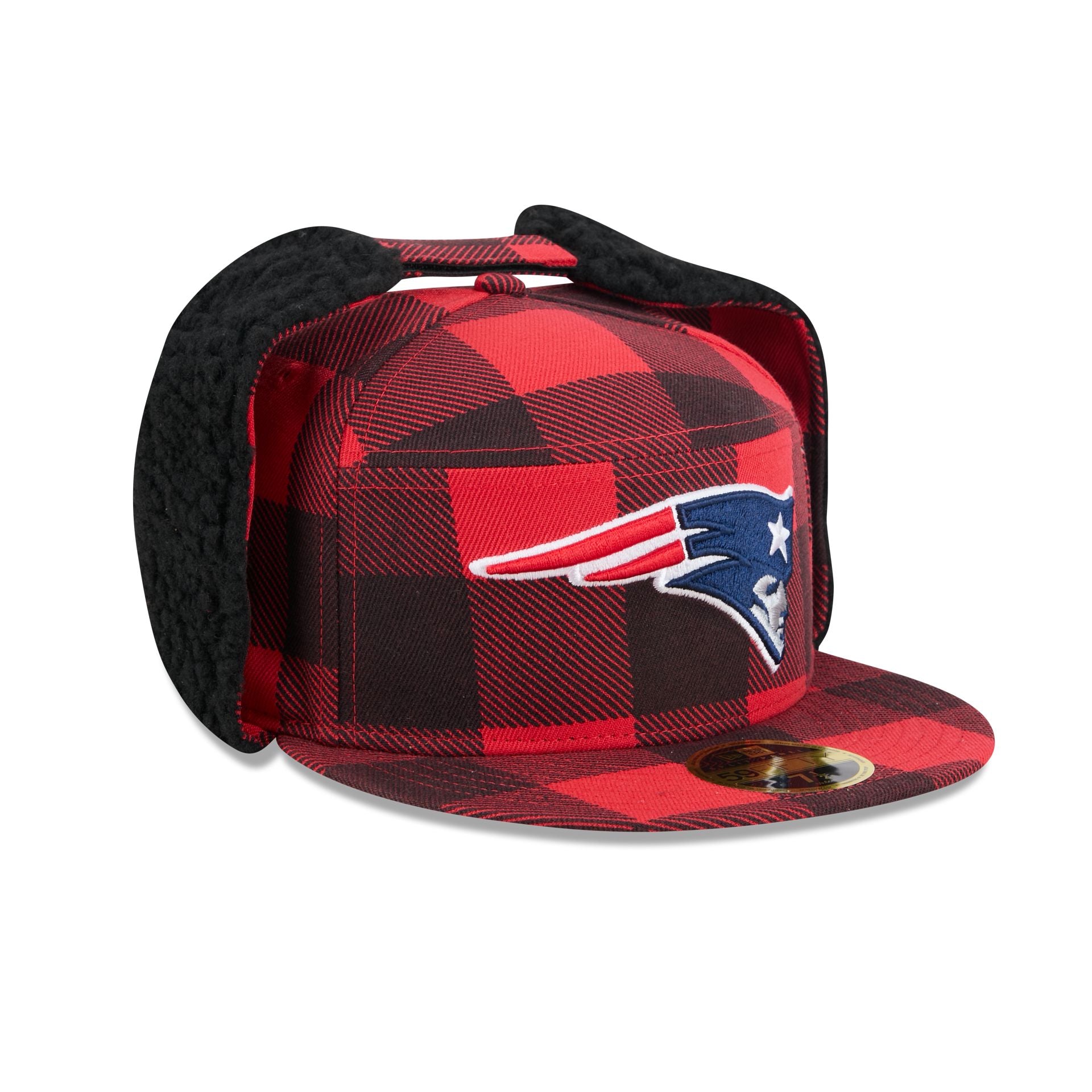 New England Patriots Plaid Split Panel Dog Ear 59FIFTY Fitted Hat
