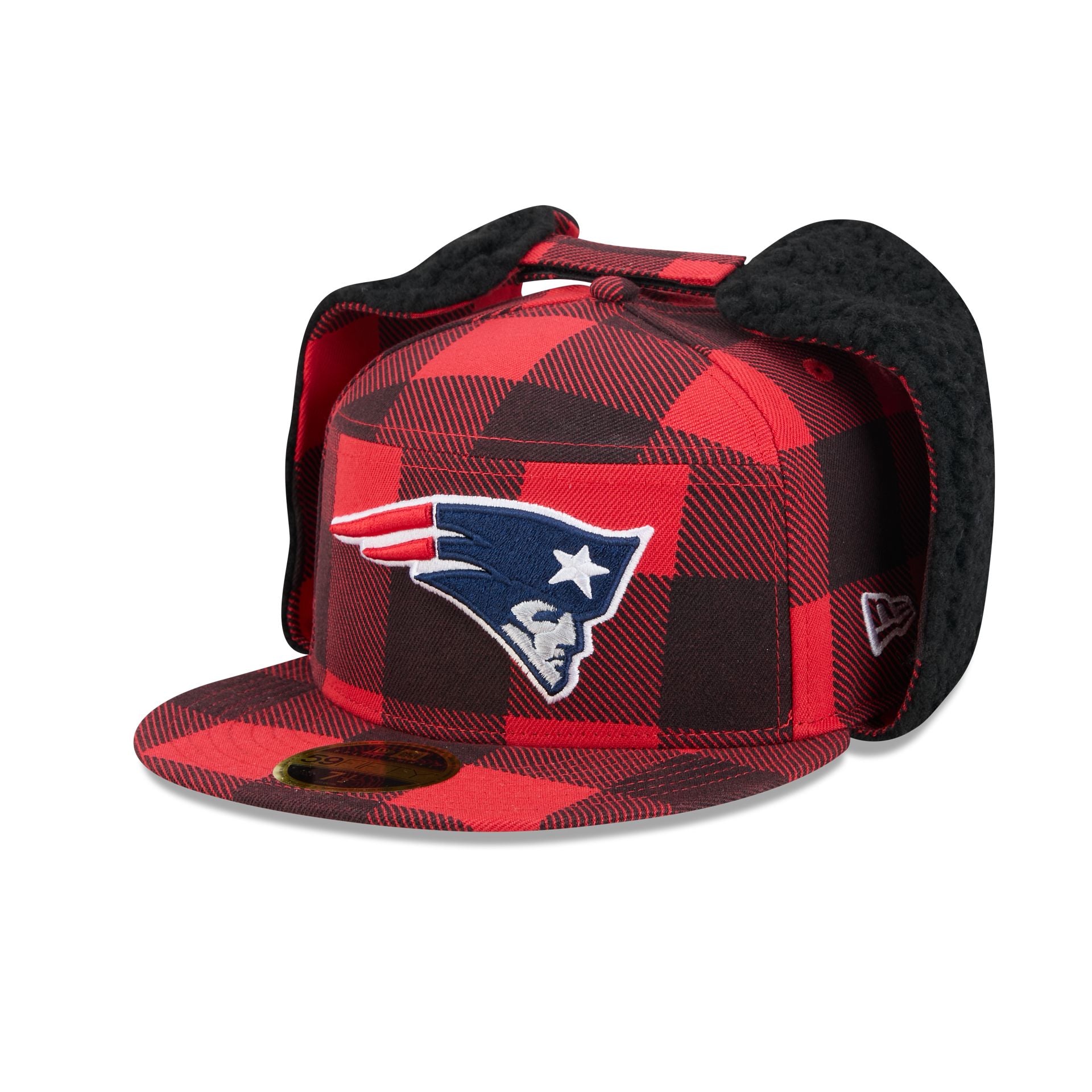 New England Patriots Plaid Split Panel Dog Ear 59FIFTY Fitted Hat