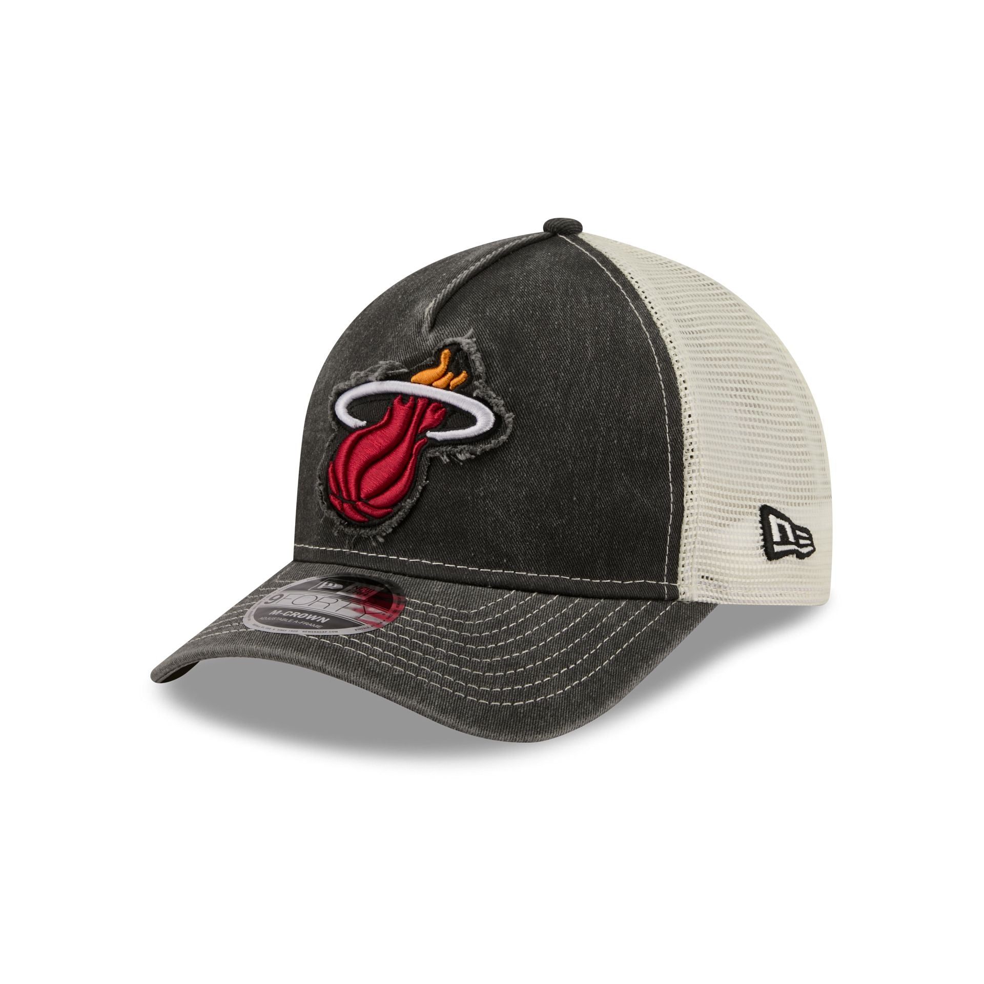 Miami Heat Frayed Logo 9FORTY M-Crown A-Frame Trucker Hat