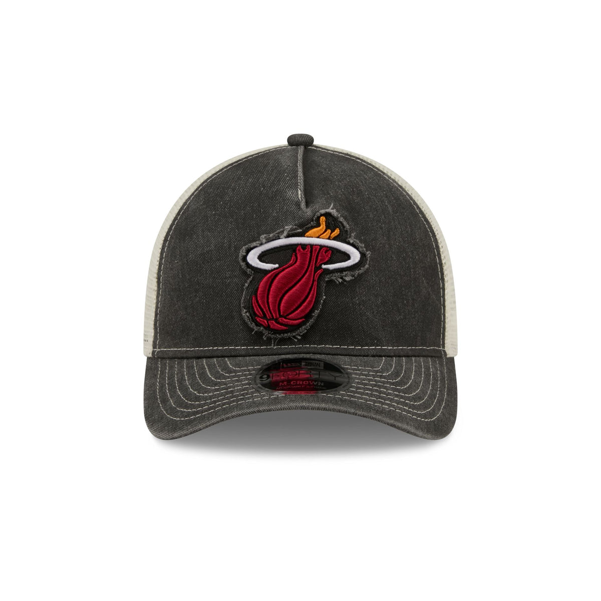 Miami Heat Frayed Logo 9FORTY M-Crown A-Frame Trucker Hat