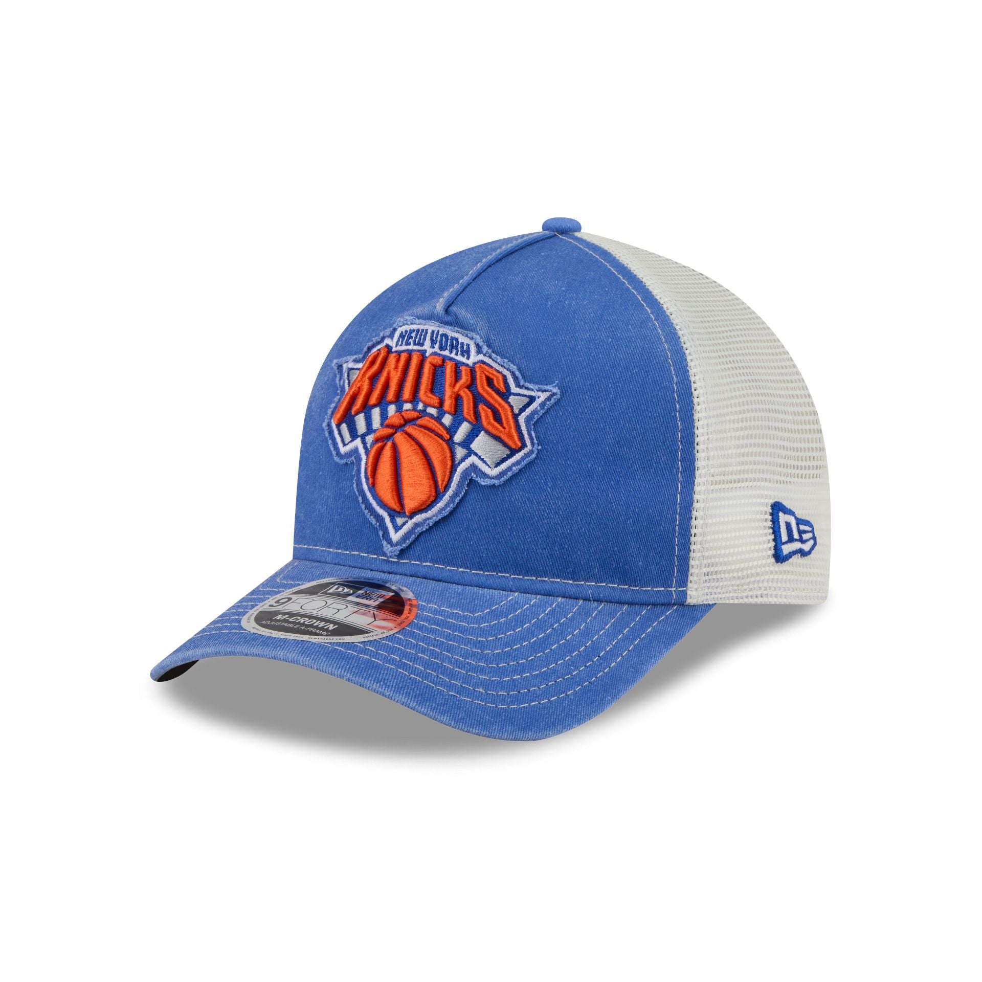 New York Knicks Frayed Logo 9FORTY M-Crown A-Frame Trucker Hat