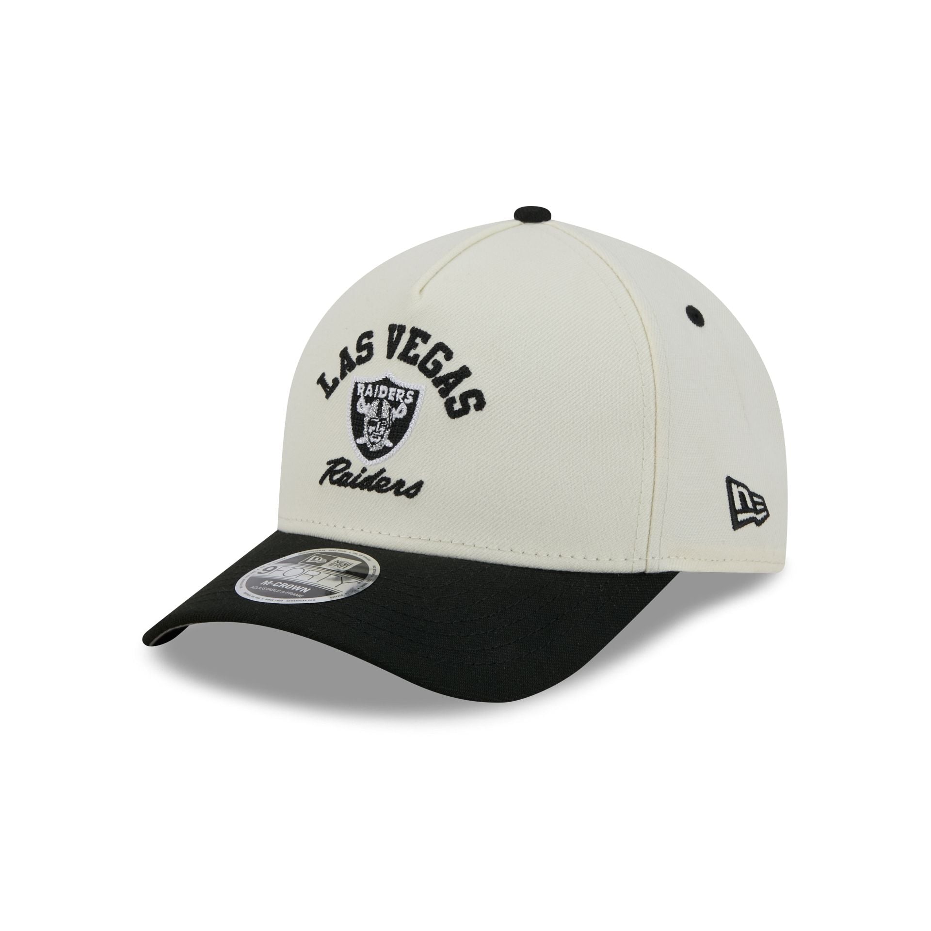 Las Vegas Raiders Arched Graphic Chrome White 9FORTY M-Crown A-Frame Snapback Hat