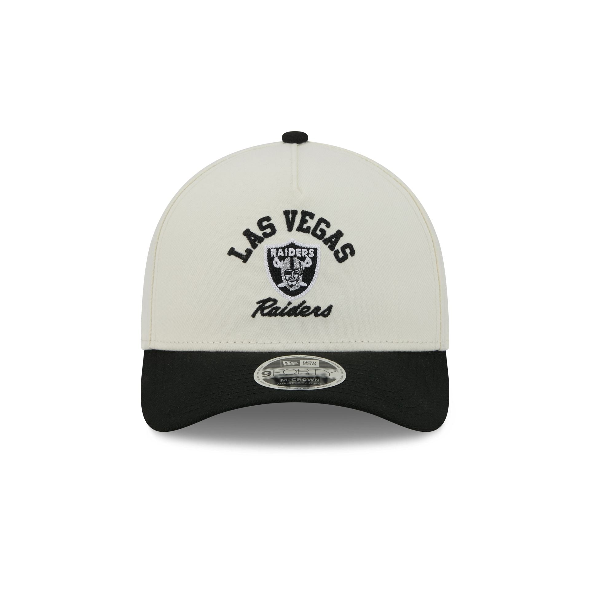 Las Vegas Raiders Arched Graphic Chrome White 9FORTY M-Crown A-Frame Snapback Hat