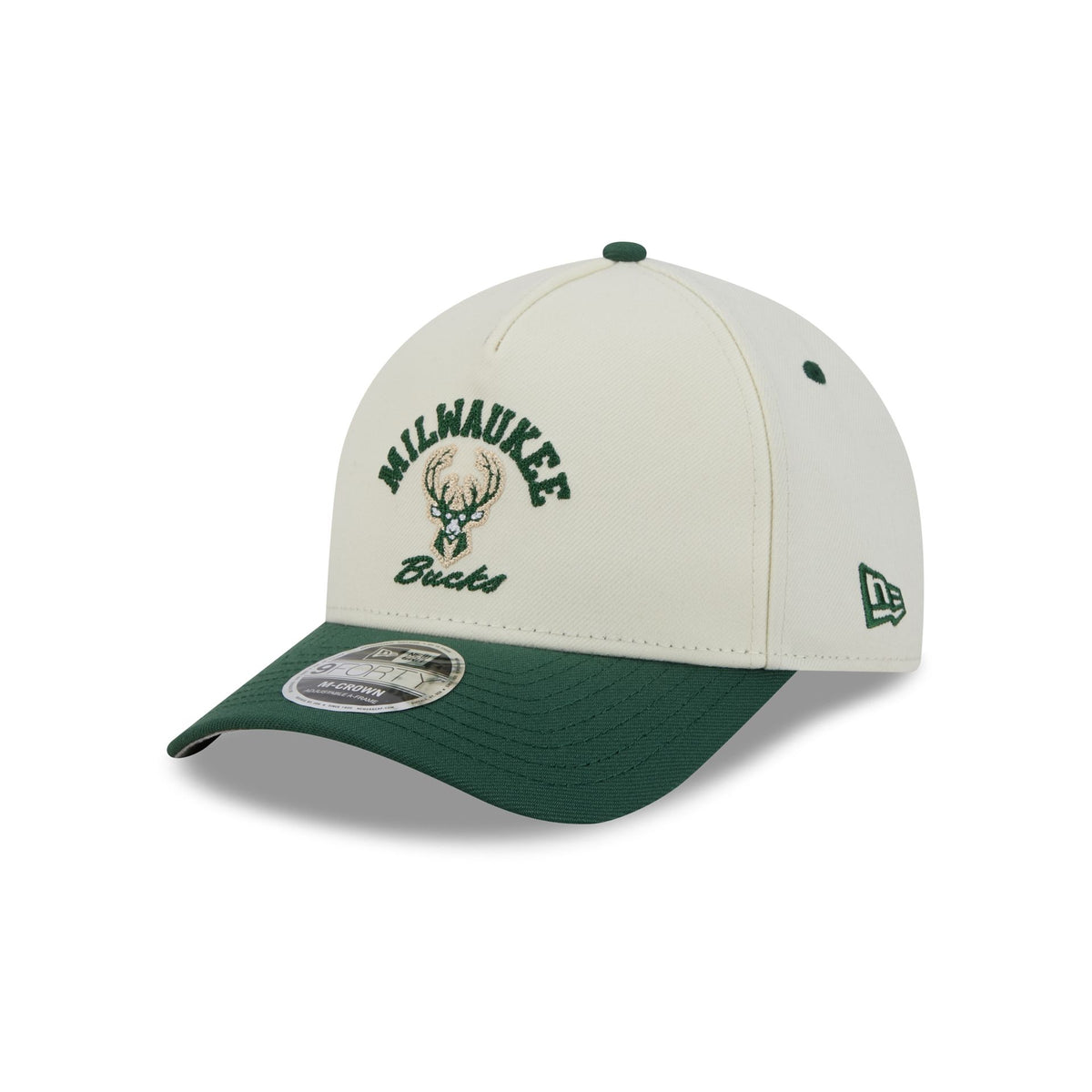 Milwaukee Bucks Arched Graphic Chrome White 9FORTY M-Crown A-Frame Snapback Hat