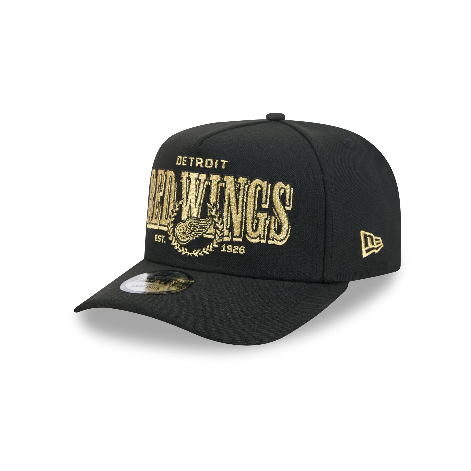 Detroit Red Wings Gold Laurel Black 9FIFTY A-Frame Snapback Hat