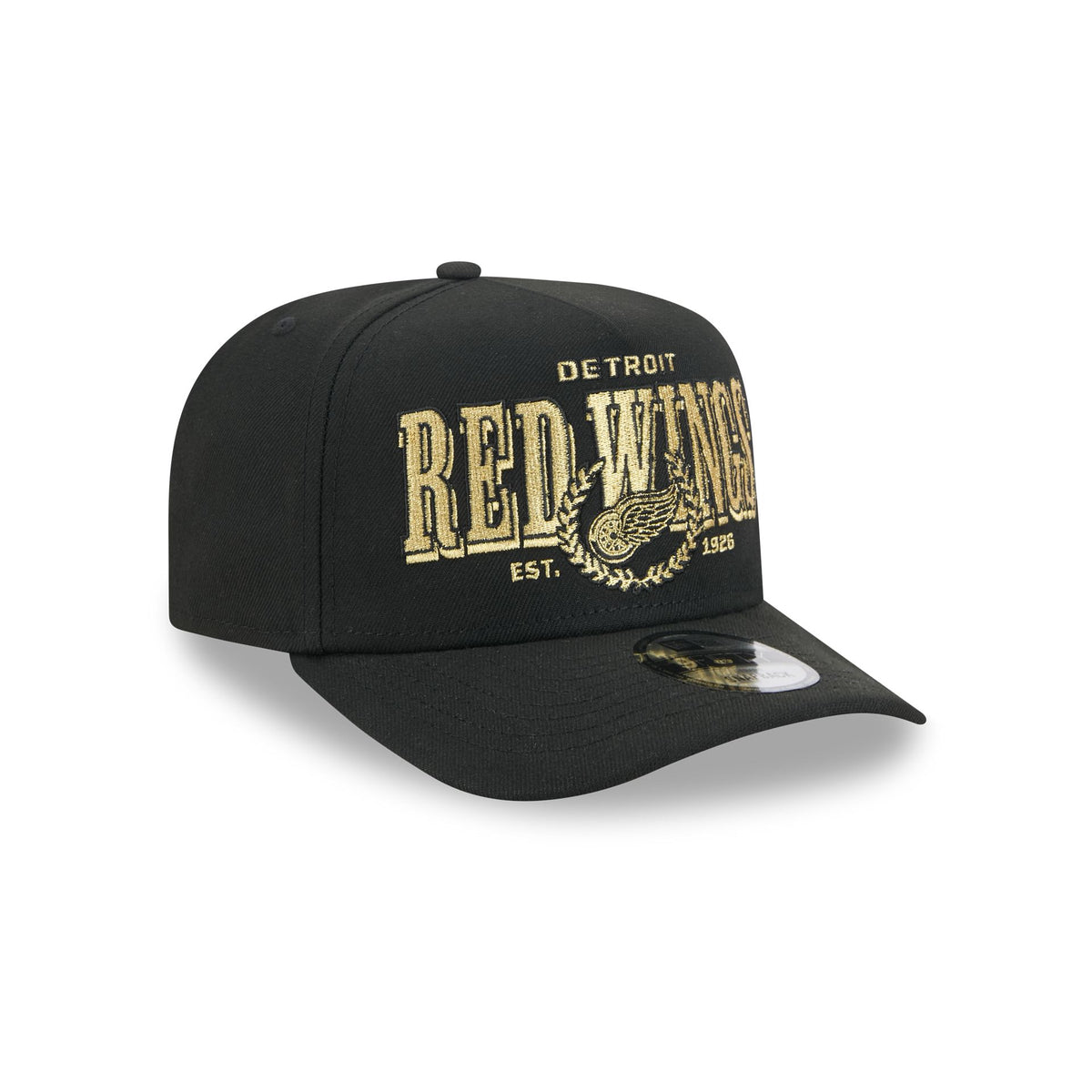 Detroit Red Wings Gold Laurel Black 9FIFTY A-Frame Snapback Hat
