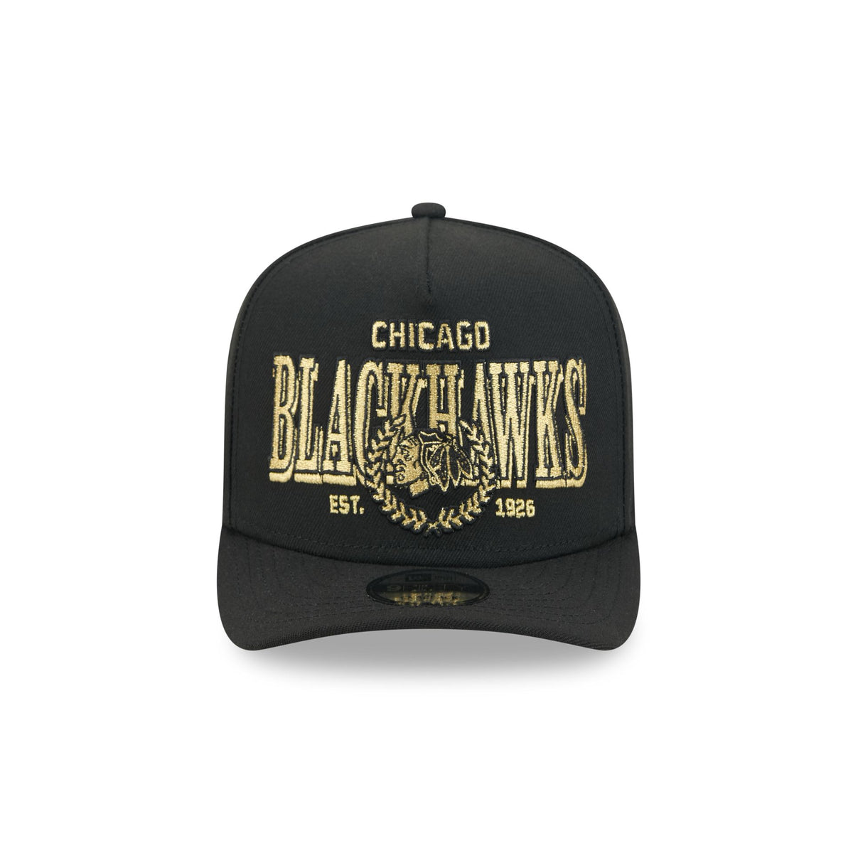 Chicago Blackhawks Gold Laurel Black 9FIFTY A-Frame Snapback Hat