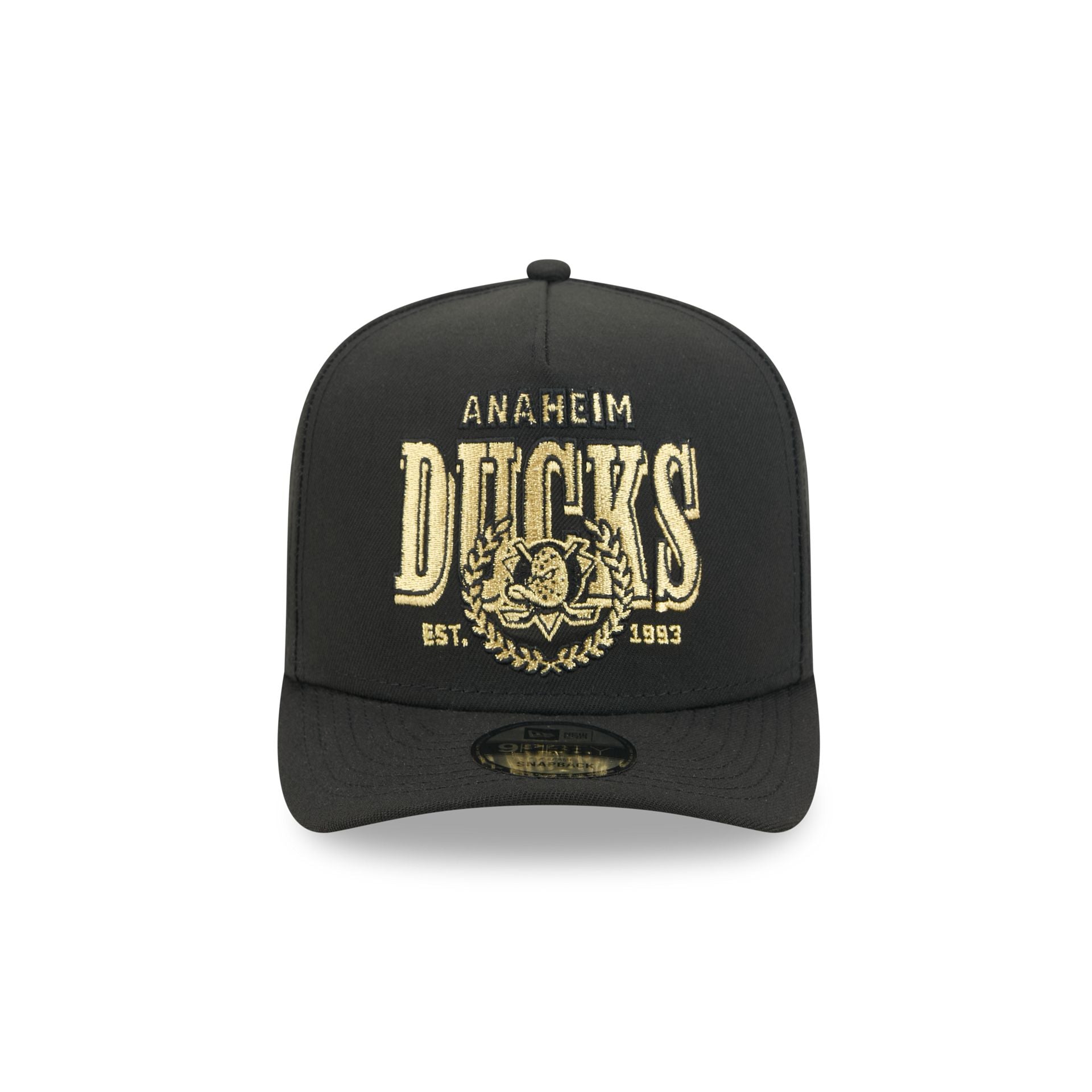 Anaheim Ducks Gold Laurel Black 9FIFTY A-Frame Snapback Hat