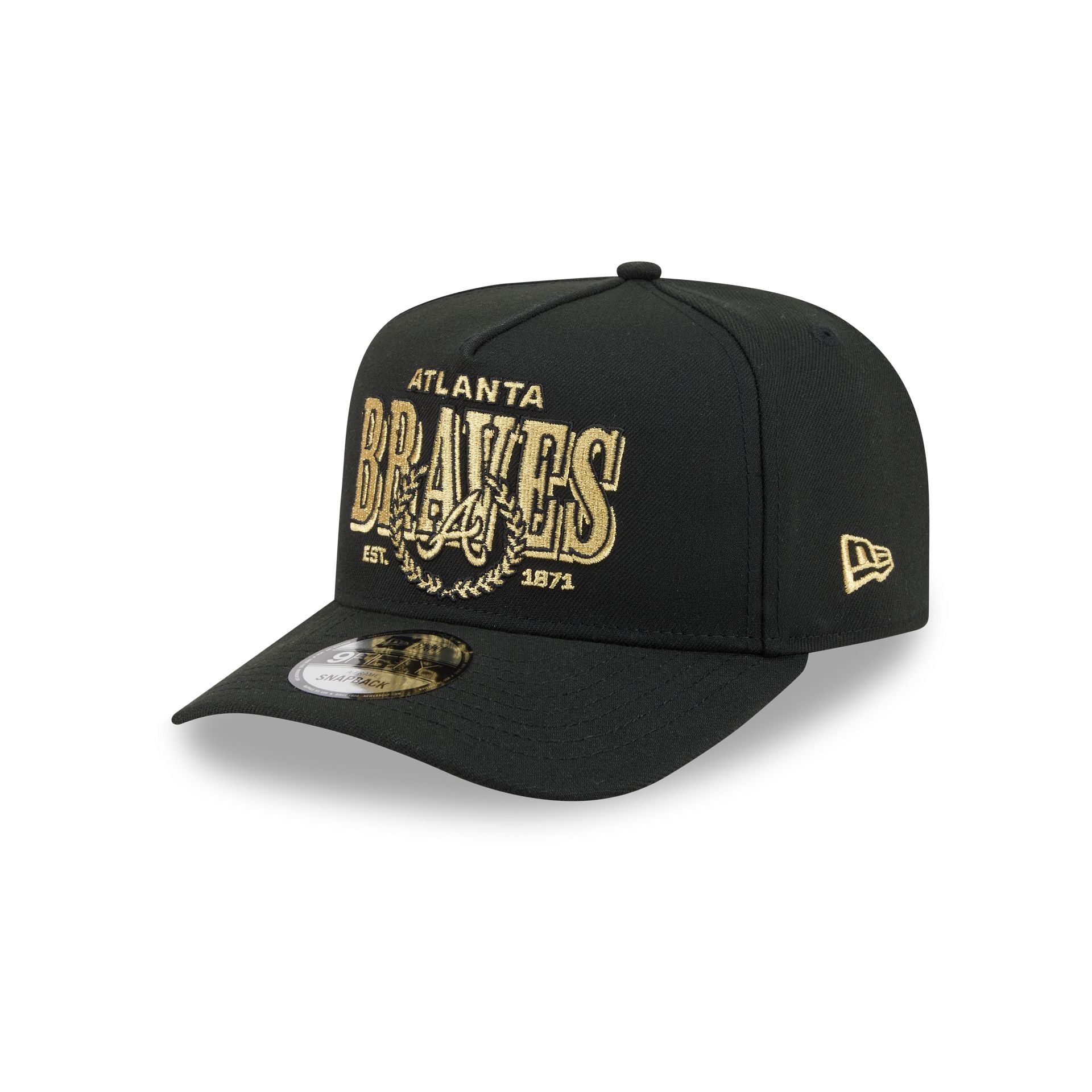 Atlanta Braves Gold Laurel Black 9FIFTY A-Frame Snapback Hat