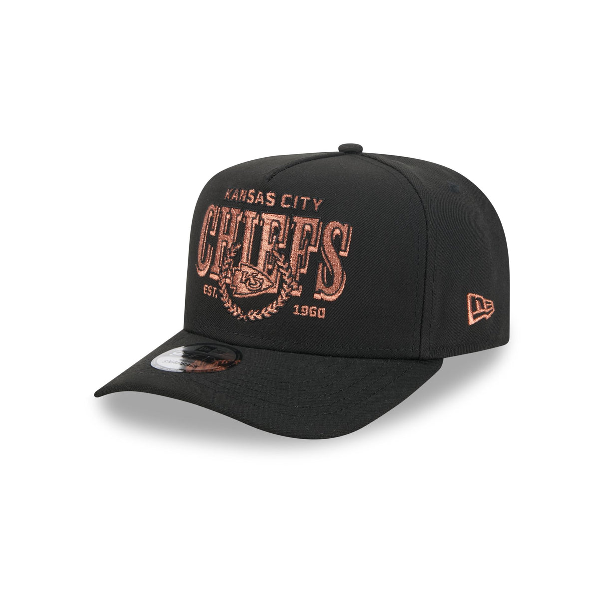 Kansas City Chiefs Gold Laurel Black 9FIFTY A-Frame Snapback Hat