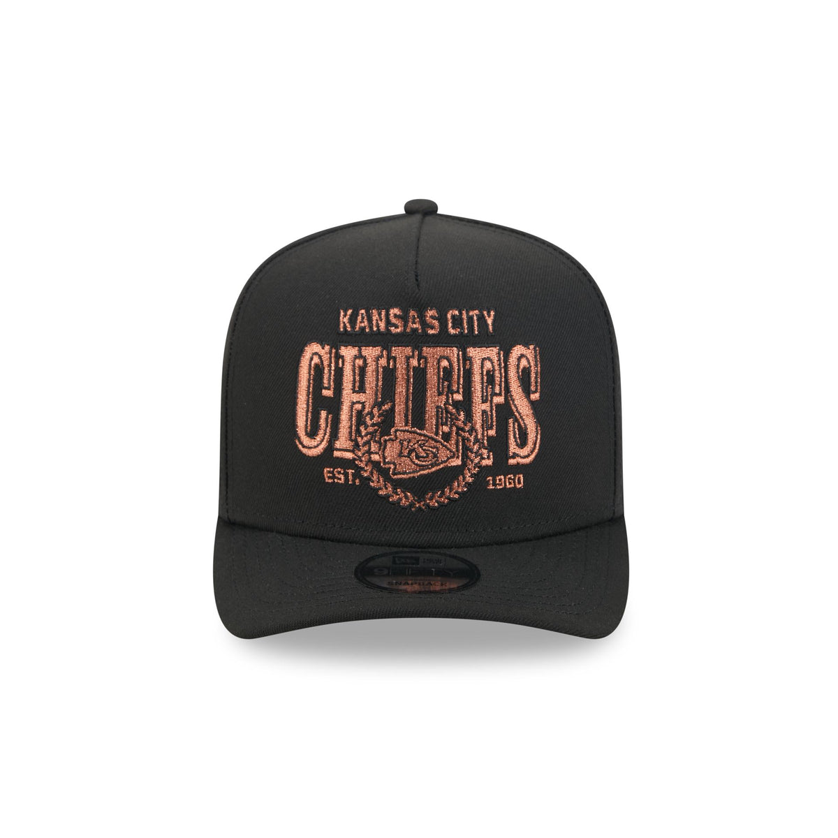 Kansas City Chiefs Gold Laurel Black 9FIFTY A-Frame Snapback Hat