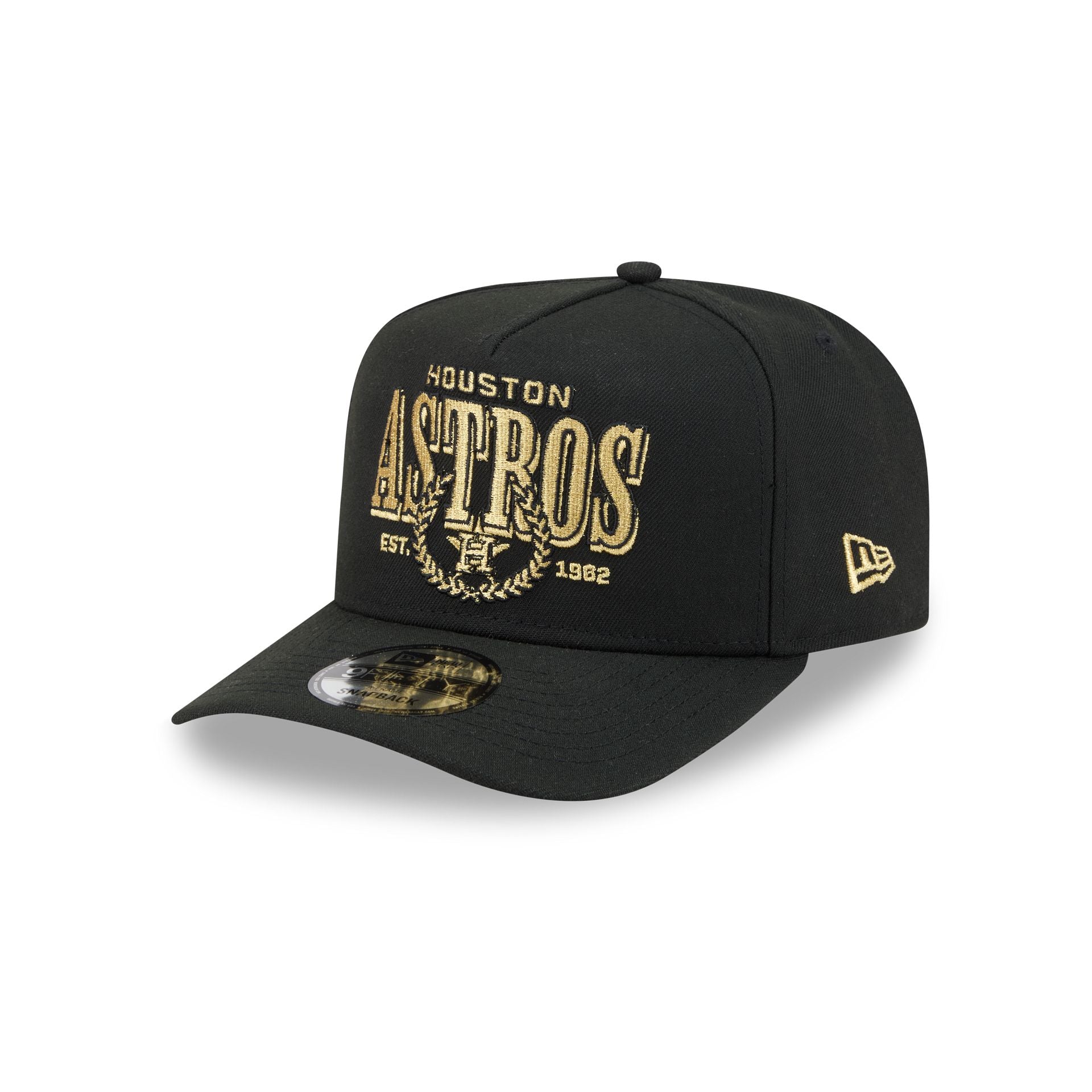 Houston Astros Gold Laurel Black 9FIFTY A-Frame Snapback Hat