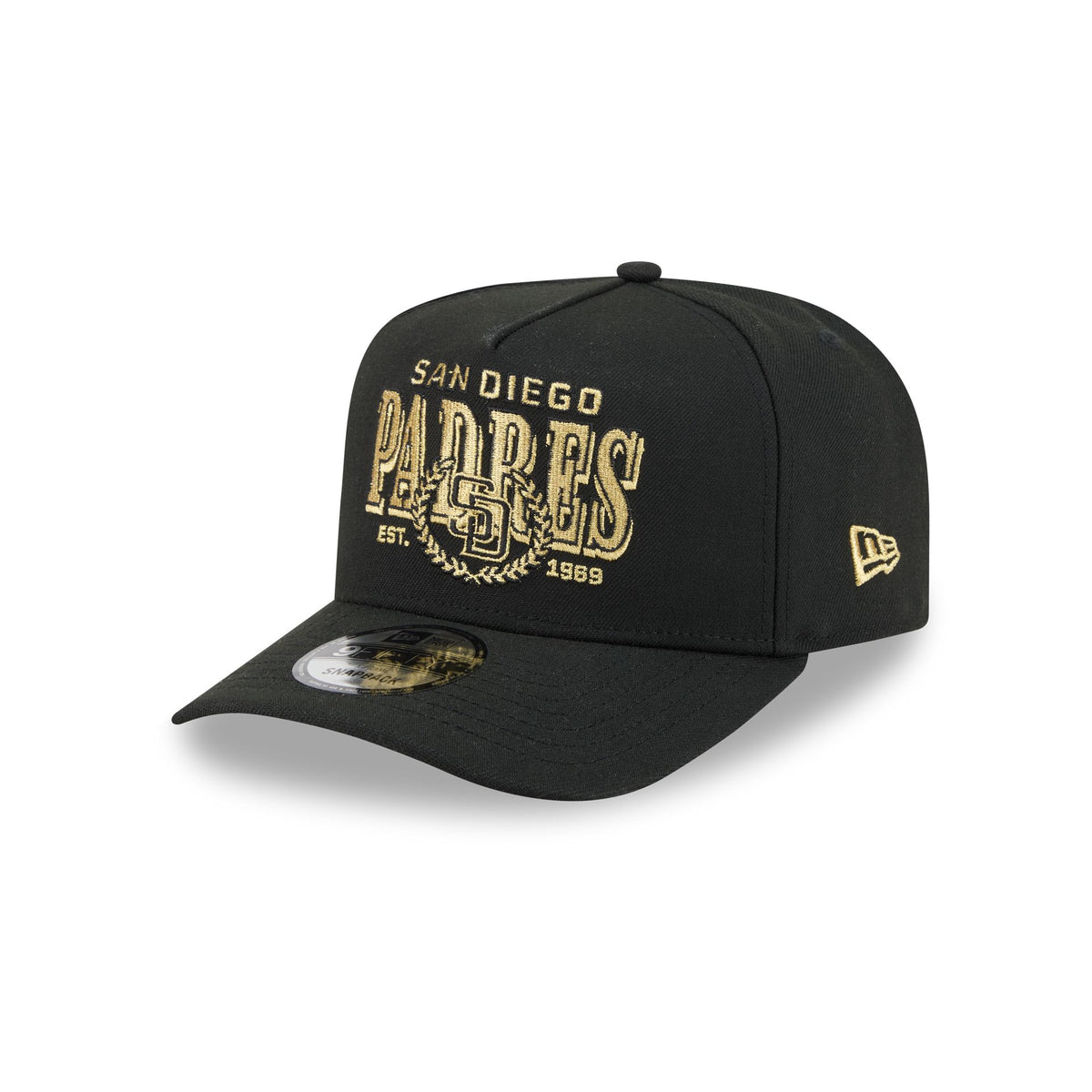 San Diego Padres Gold Laurel Black 9FIFTY A-Frame Snapback Hat