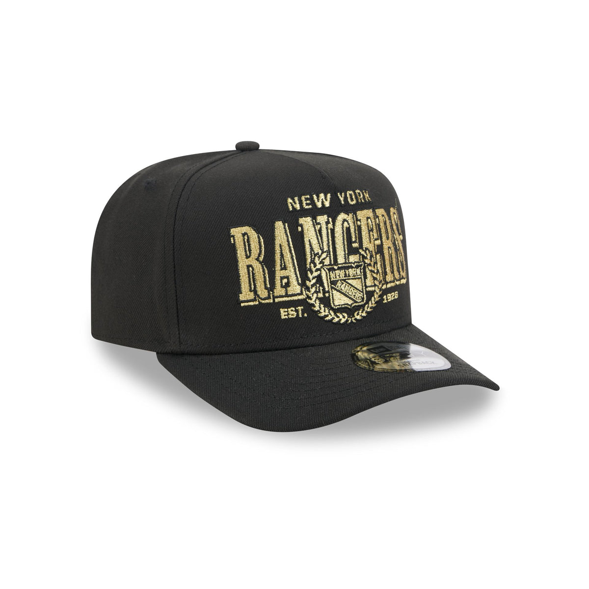 New York Rangers Gold Laurel Black 9FIFTY A-Frame Snapback Hat