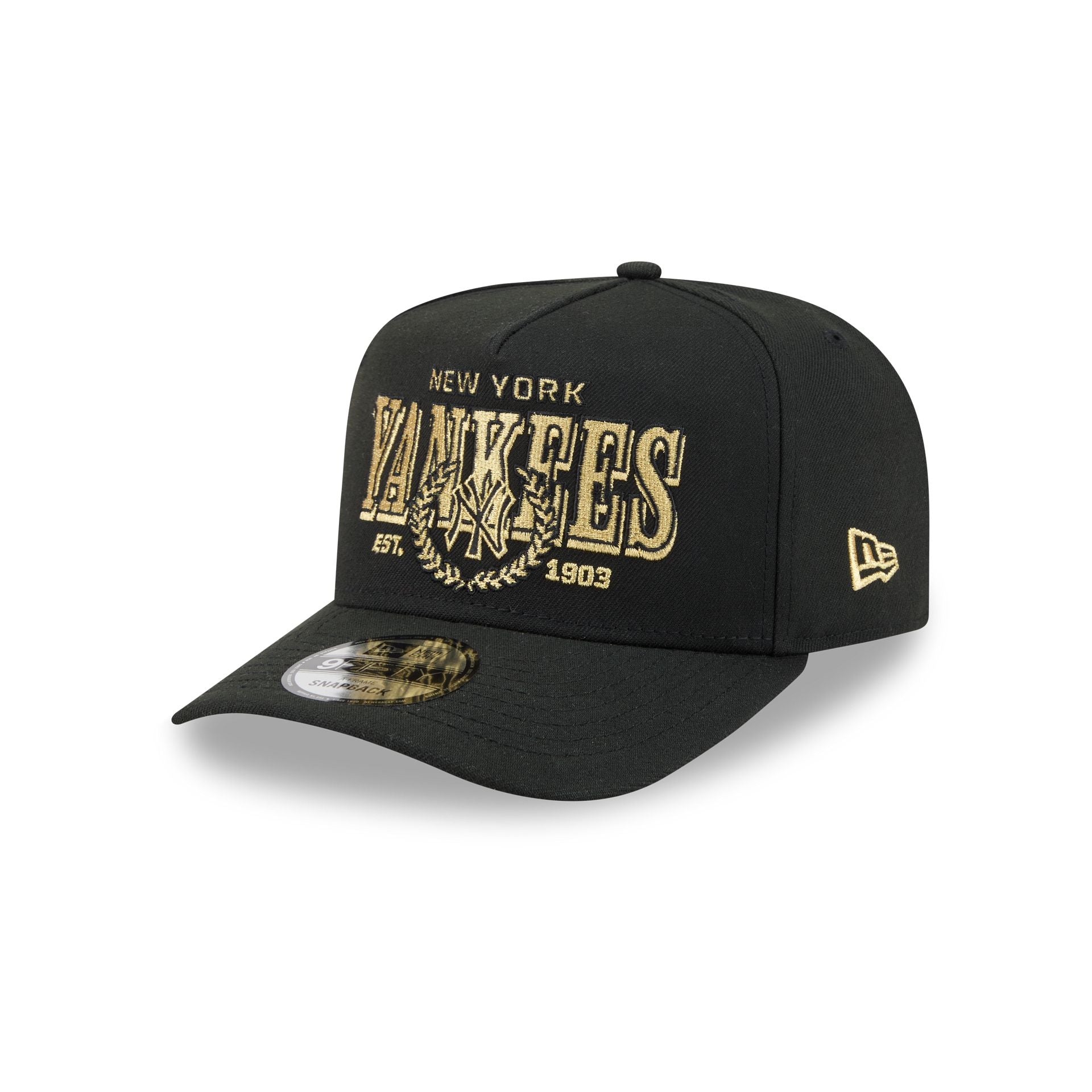 New York Yankees Gold Laurel Black 9FIFTY A-Frame Snapback Hat