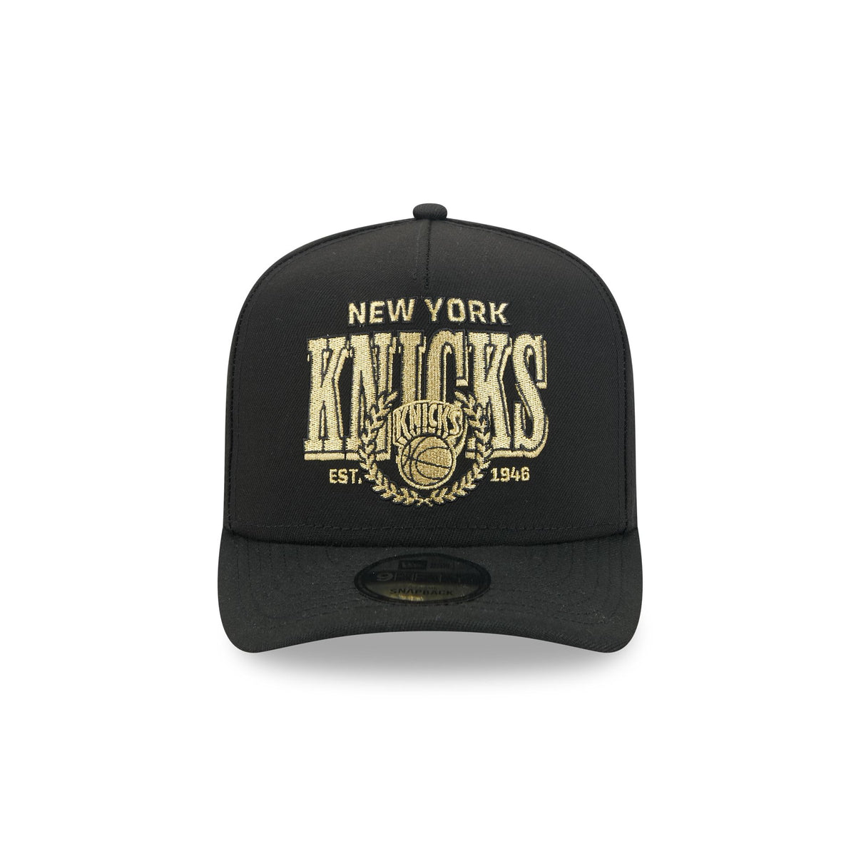New York Knicks Gold Laurel Black 9FIFTY A-Frame Snapback Hat