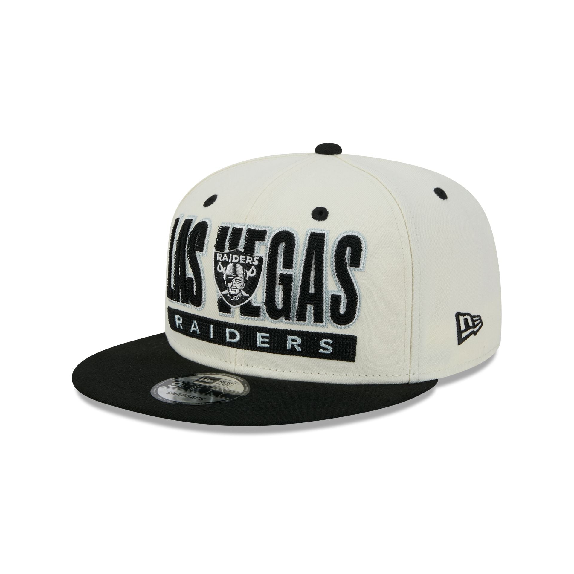 Las Vegas Raiders Classic Stacked Chrome 9FIFTY Snapback Hat – New