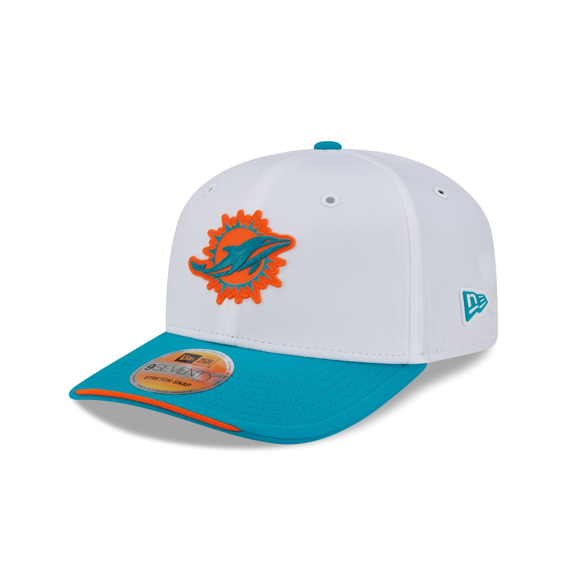 Miami Dolphins 2026 Sideline White 9SEVENTY Stretch-Snap Hat