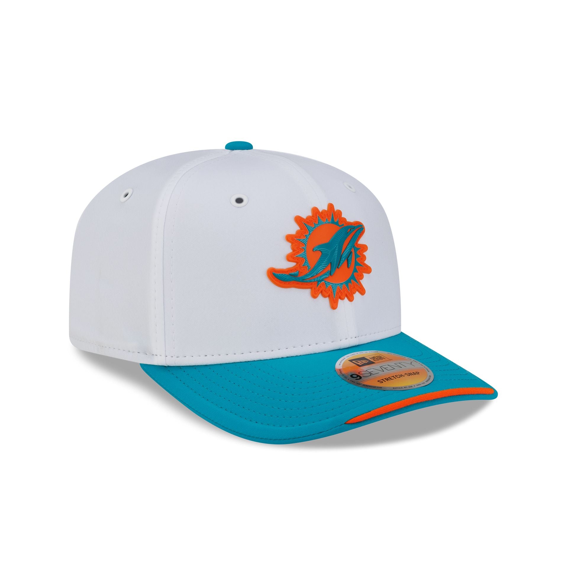Miami Dolphins 2026 Sideline White 9SEVENTY Stretch-Snap Hat