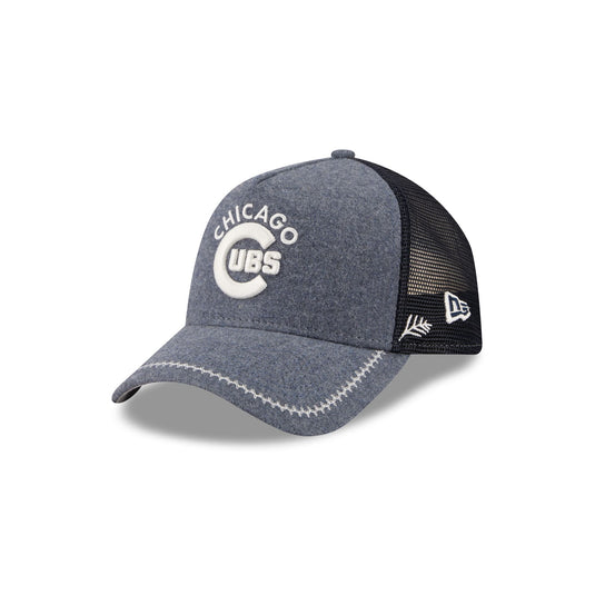 Chicago Cubs Navy Brushed Chambray 9FORTY A-Frame Trucker Hat - New Era Cap