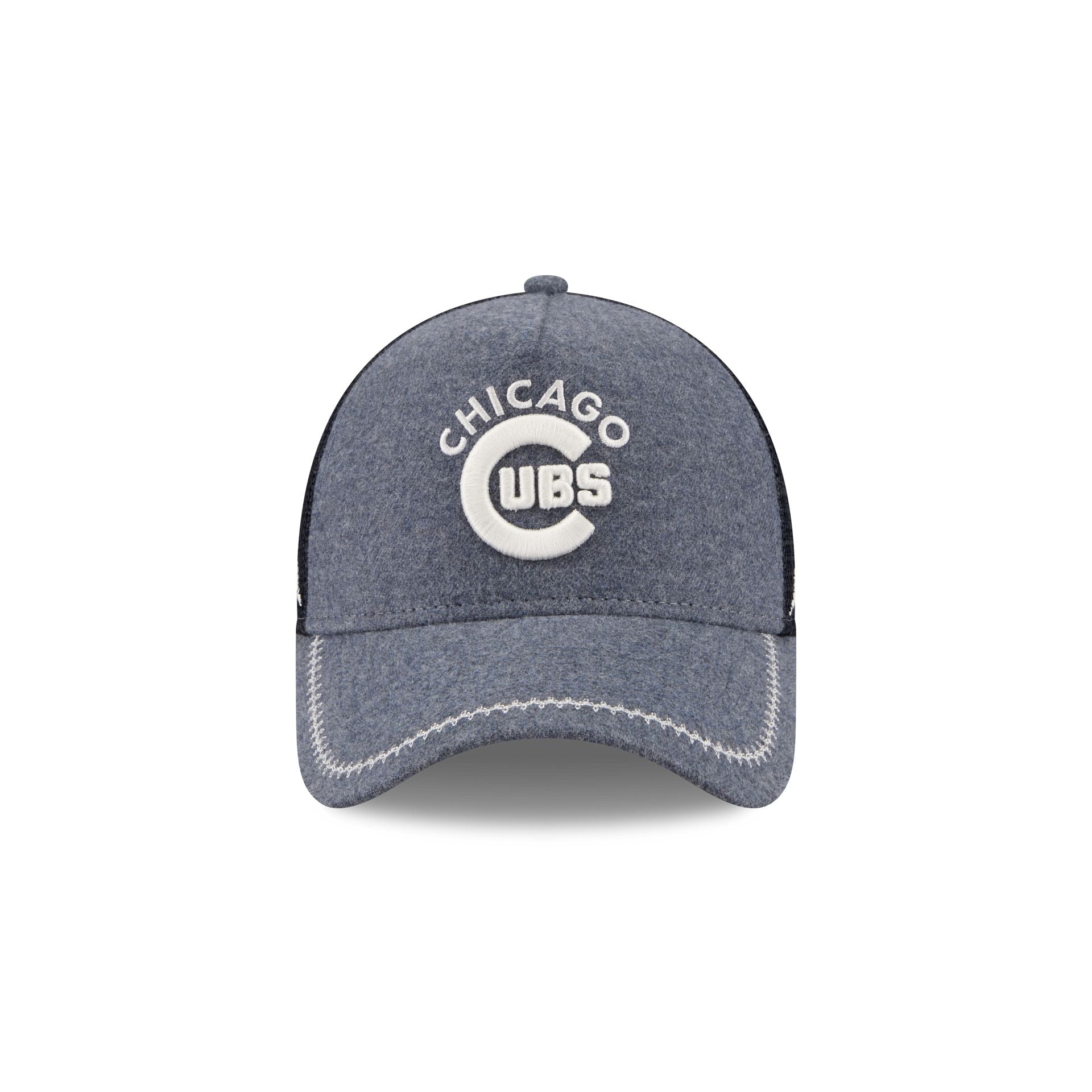 Chicago Cubs Navy Brushed Chambray 9FORTY A-Frame Trucker Hat