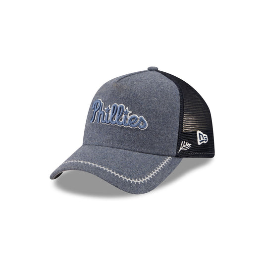 Philadelphia Phillies Navy Brushed Chambray 9FORTY A-Frame Trucker Hat - New Era Cap