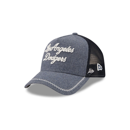 Los Angeles Dodgers Navy Brushed Chambray 9FORTY A-Frame Trucker Hat - New Era Cap