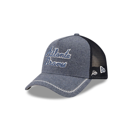 Atlanta Braves Navy Brushed Chambray 9FORTY A-Frame Trucker Hat - New Era Cap
