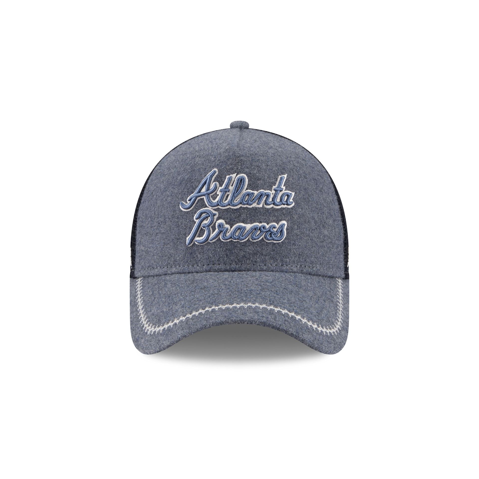 Atlanta Braves Navy Brushed Chambray 9FORTY A-Frame Trucker Hat
