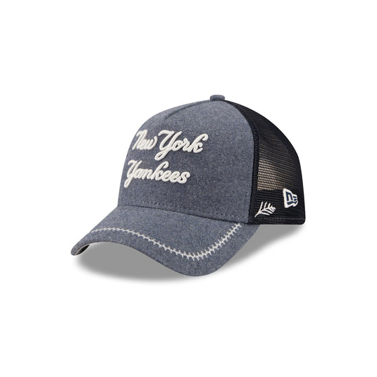 New York Yankees Navy Brushed Chambray 9FORTY A-Frame Trucker Hat - New Era Cap