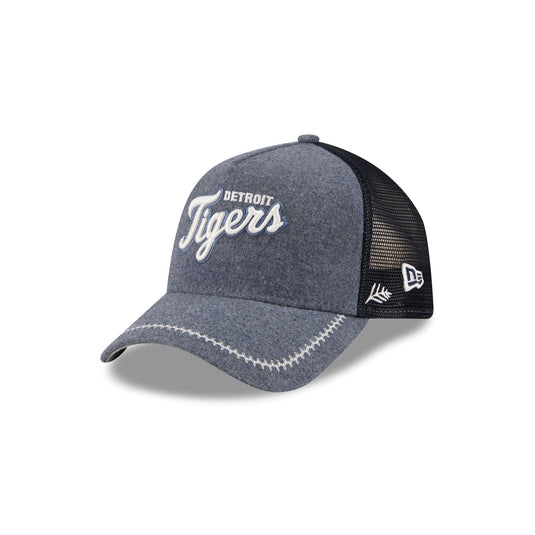 Detroit Tigers Navy Brushed Chambray 9FORTY A-Frame Trucker Hat - New Era Cap