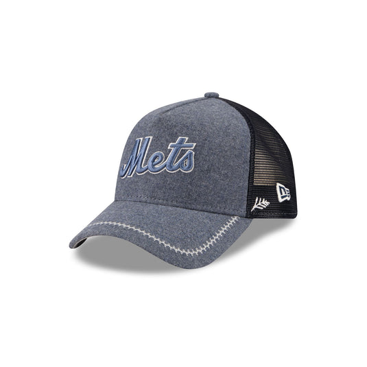 New York Mets Navy Brushed Chambray 9FORTY A-Frame Trucker Hat - New Era Cap